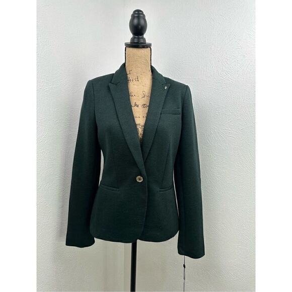 Tommy Hilfiger Women’s Green Long Sleeve Single-Button French Terry Blazer Jacke - Picture 5 of 16